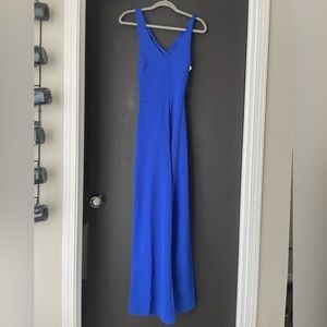 Blue body suit cross cross back